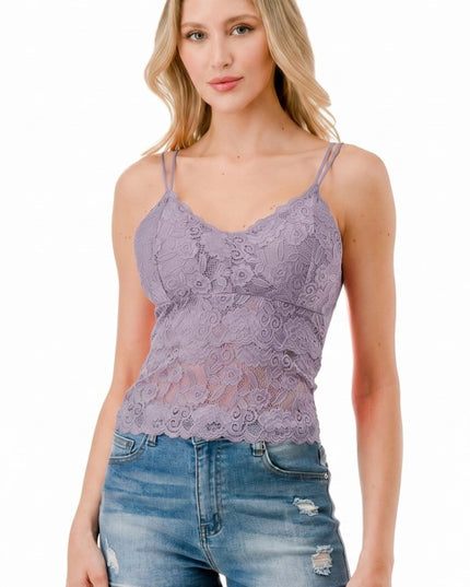 PLUS LB-11L Floral Lace Double Strap Tank Top – Feminine Fit