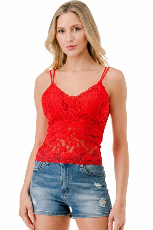 PLUS LB-11L Floral Lace Double Strap Tank Top – Feminine Fit