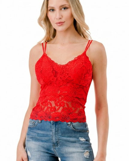 PLUS LB-11L Floral Lace Double Strap Tank Top – Feminine Fit