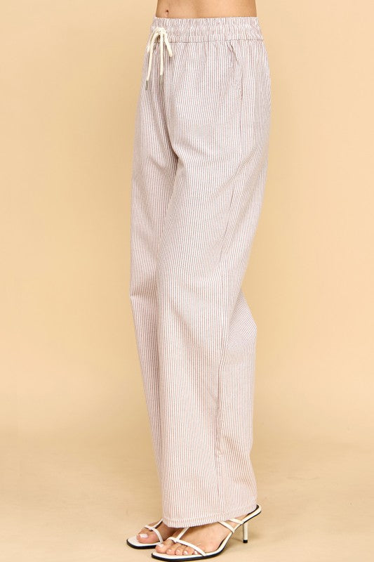 CS17 STRIPED DRAWSTRING STRAIGHT PANTS