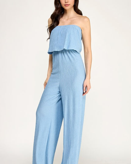 HK903 CRINKLE OFF SHOULDER  JUMPSUITS