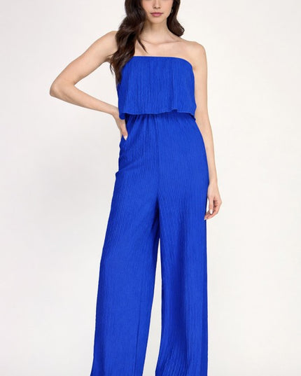 HK903 CRINKLE OFF SHOULDER  JUMPSUITS