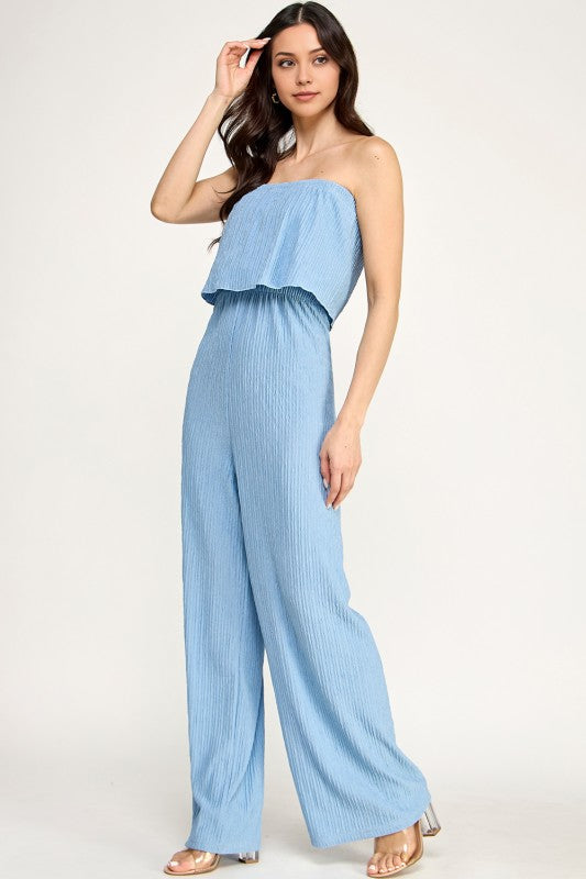 HK903 CRINKLE OFF SHOULDER  JUMPSUITS