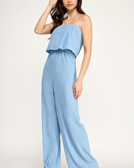 HK903 CRINKLE OFF SHOULDER  JUMPSUITS