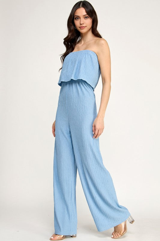 HK903 CRINKLE OFF SHOULDER  JUMPSUITS
