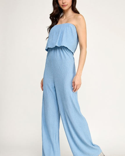 HK903 CRINKLE OFF SHOULDER  JUMPSUITS