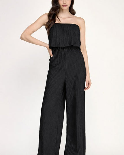 HK903 CRINKLE OFF SHOULDER  JUMPSUITS