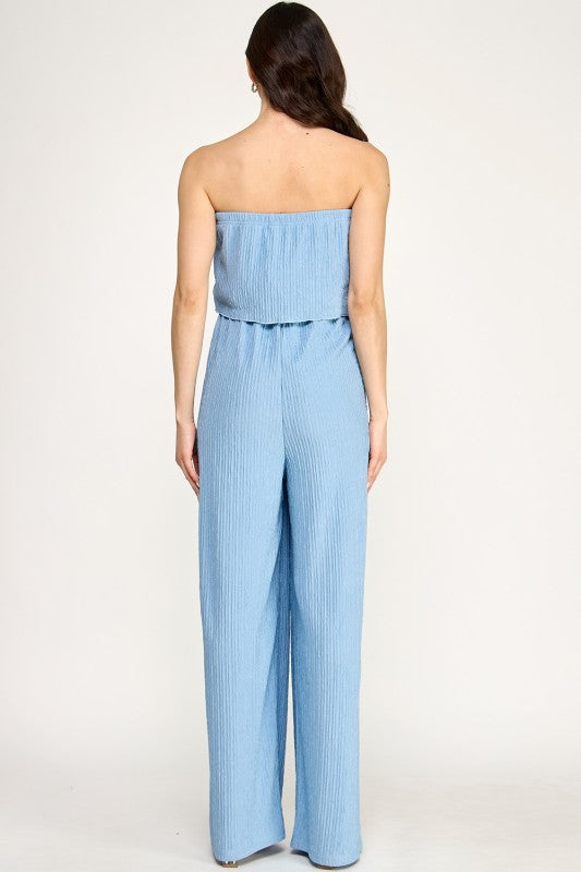HK903 CRINKLE OFF SHOULDER  JUMPSUITS