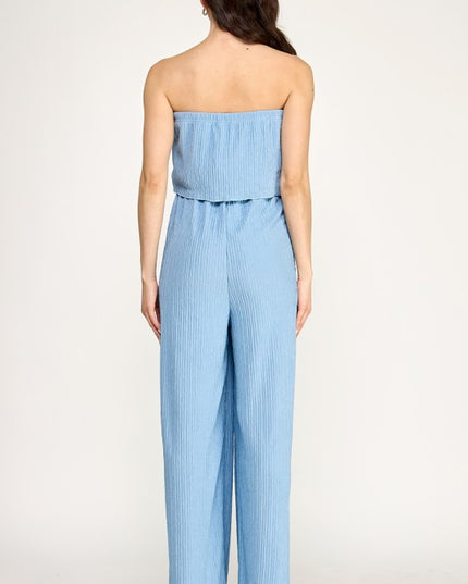 HK903 CRINKLE OFF SHOULDER  JUMPSUITS