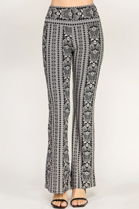 High Waist Patterned Flare Pants With Stretch Comfort