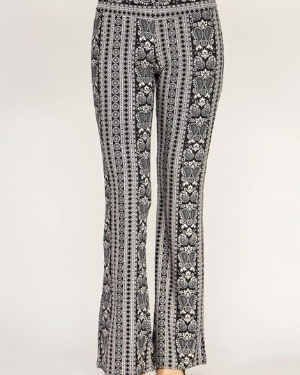 High Waist Patterned Flare Pants With Stretch Comfort