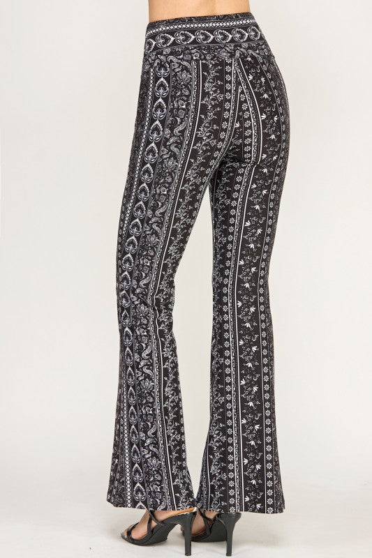 High Waist Patterned Flare Pants With Stretch Comfort