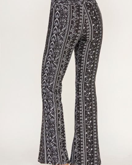 High Waist Patterned Flare Pants With Stretch Comfort