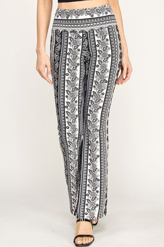 High Waist Patterned Flare Pants With Stretch Comfort