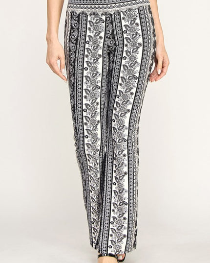 High Waist Patterned Flare Pants With Stretch Comfort