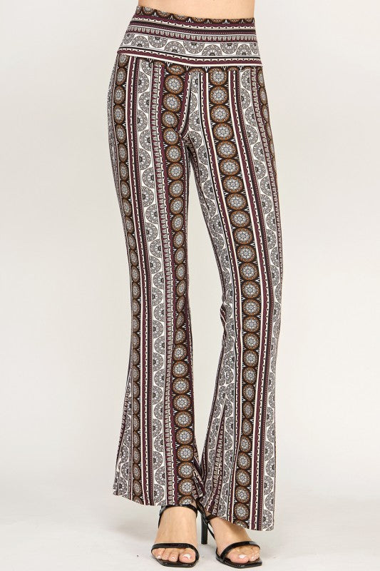 High Waist Patterned Flare Pants With Stretch Comfort