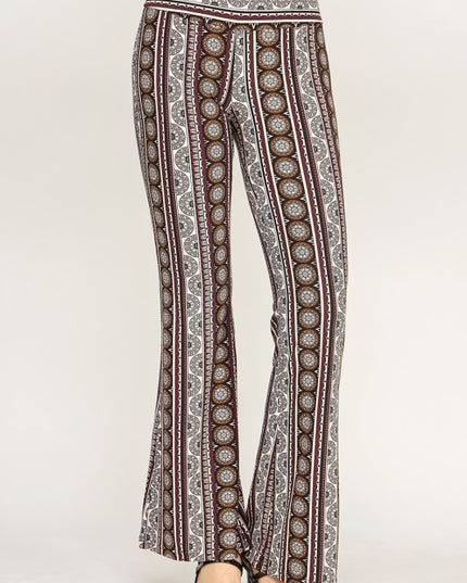 High Waist Patterned Flare Pants With Stretch Comfort