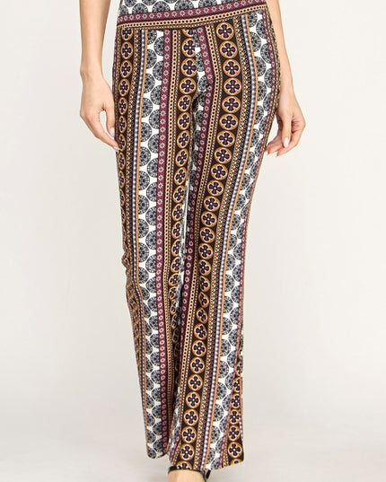 High Waist Patterned Flare Pants With Stretch Comfort