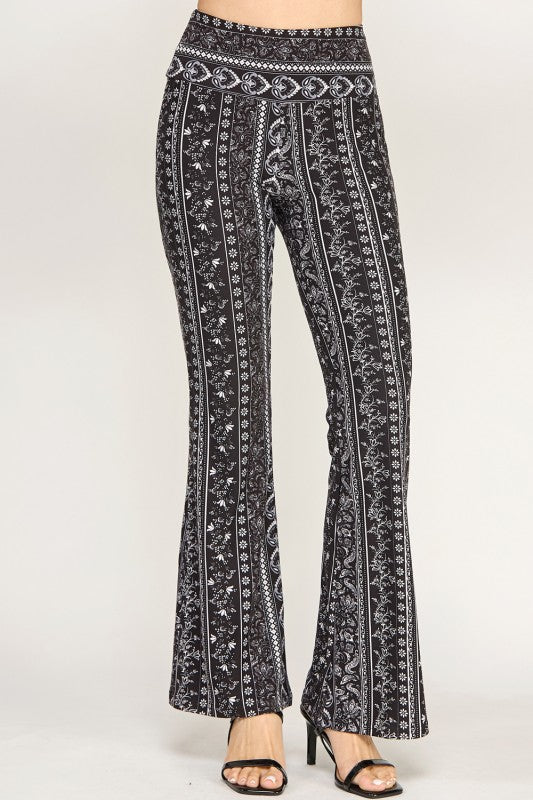 High Waist Patterned Flare Pants With Stretch Comfort