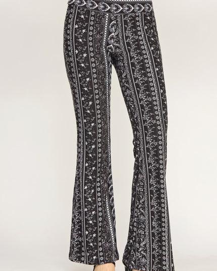 High Waist Patterned Flare Pants With Stretch Comfort