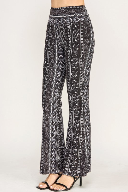 High Waist Patterned Flare Pants With Stretch Comfort
