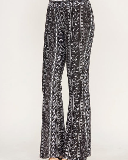 High Waist Patterned Flare Pants With Stretch Comfort