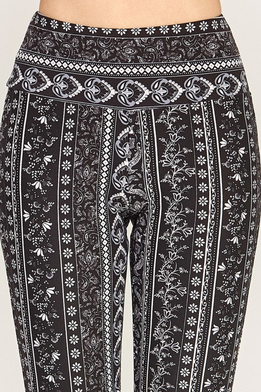 High Waist Patterned Flare Pants With Stretch Comfort