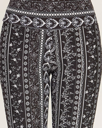 High Waist Patterned Flare Pants With Stretch Comfort