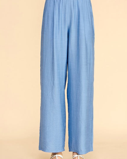 LELIS-25 SILKY LELISI FLAT FRONT WAIST WIDE LEG PANTS