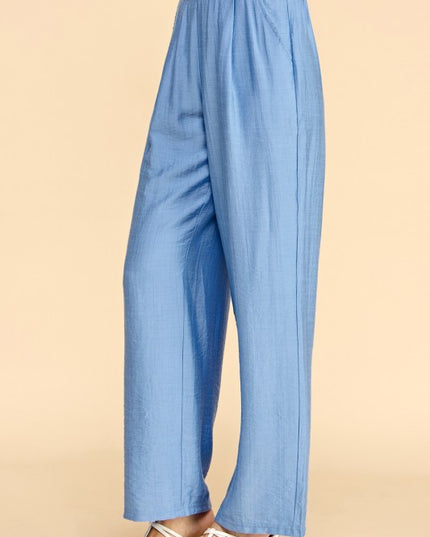 LELIS-25 SILKY LELISI FLAT FRONT WAIST WIDE LEG PANTS