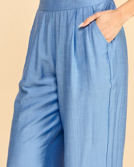 LELIS-25 SILKY LELISI FLAT FRONT WAIST WIDE LEG PANTS