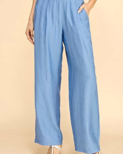LELIS-25 SILKY LELISI FLAT FRONT WAIST WIDE LEG PANTS