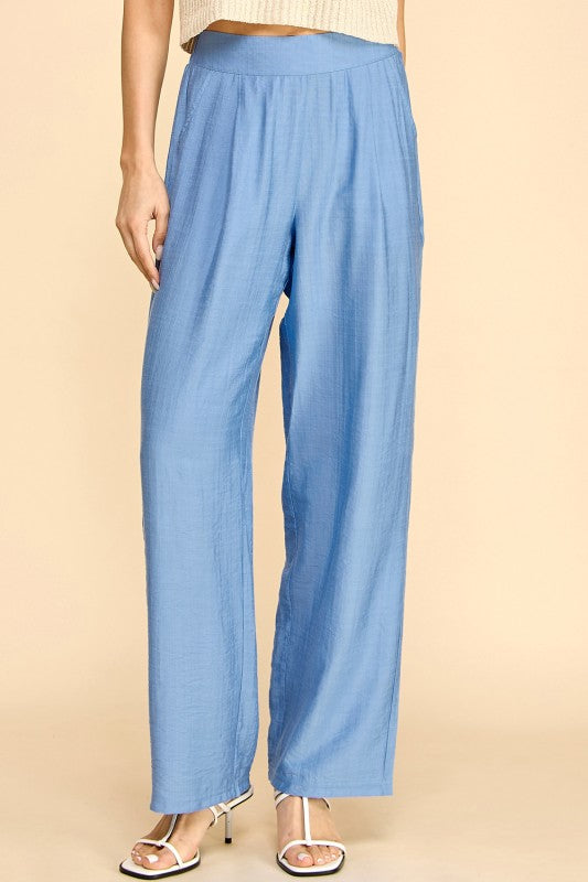 LELIS-25 SILKY LELISI FLAT FRONT WAIST WIDE LEG PANTS