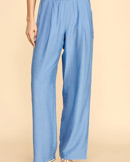 LELIS-25 SILKY LELISI FLAT FRONT WAIST WIDE LEG PANTS