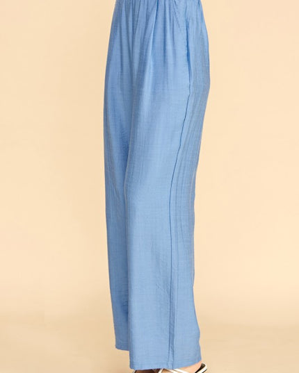 LELIS-25 SILKY LELISI FLAT FRONT WAIST WIDE LEG PANTS