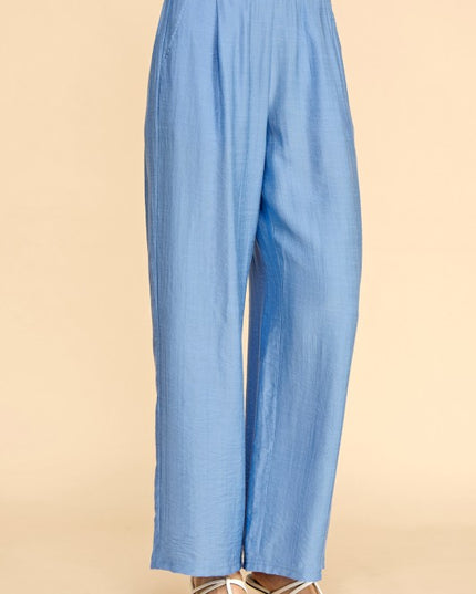 LELIS-25 SILKY LELISI FLAT FRONT WAIST WIDE LEG PANTS