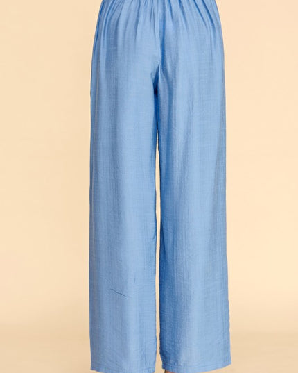 LELIS-25 SILKY LELISI FLAT FRONT WAIST WIDE LEG PANTS