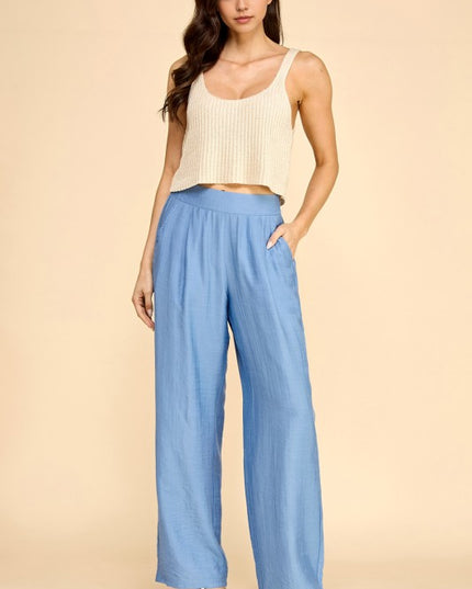 LELIS-25 SILKY LELISI FLAT FRONT WAIST WIDE LEG PANTS