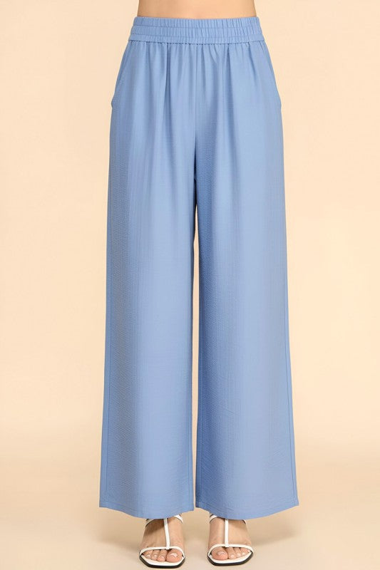 LELIS-27 SILKY LELISI ELASTIC WAIST WIDE LEG PANTS