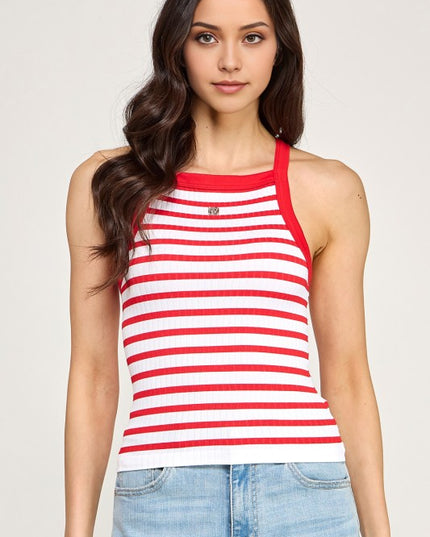 PT55S STRIPE HALTER NECK TANK TOP