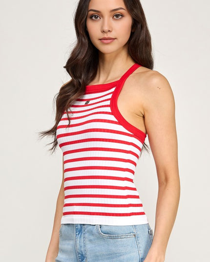 PT55S STRIPE HALTER NECK TANK TOP