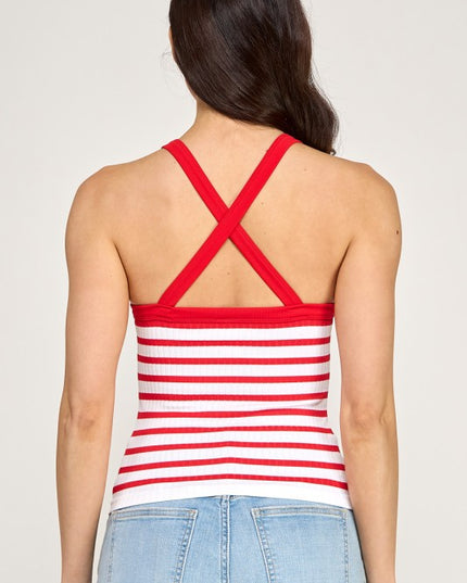 PT55S STRIPE HALTER NECK TANK TOP