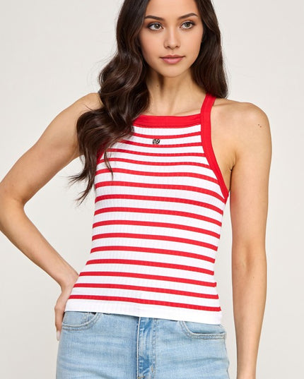 PT55S STRIPE HALTER NECK TANK TOP