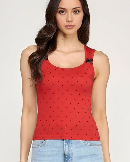 PT69 POLKADOT TANK TOP WITH RIBBON TRIM