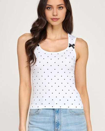 PT69 POLKADOT TANK TOP WITH RIBBON TRIM