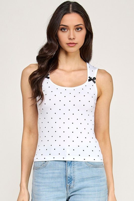 PT69 POLKADOT TANK TOP WITH RIBBON TRIM