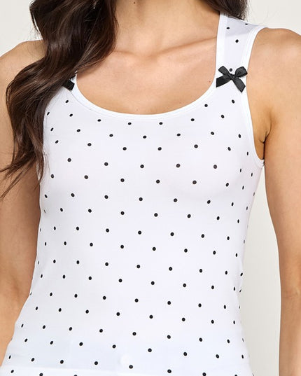 PT69 POLKADOT TANK TOP WITH RIBBON TRIM