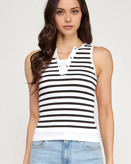 PT73 STRIPE BUTTTON TRIM TANK TOP