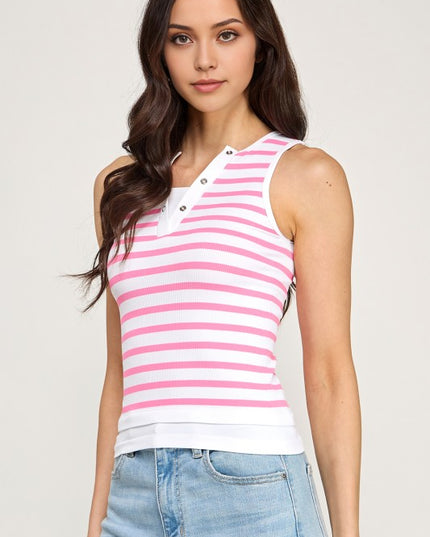 PT73 STRIPE BUTTTON TRIM TANK TOP