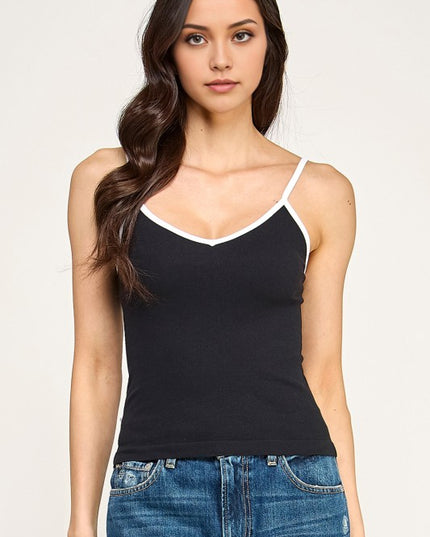 Fitted Stretch Tank Top – Contrast Trim Casual Style